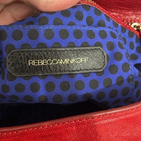 Rebecca Minkoff Red Leather Handbag w/cool leather Stitching royal blue lining - Picture 14 of 16